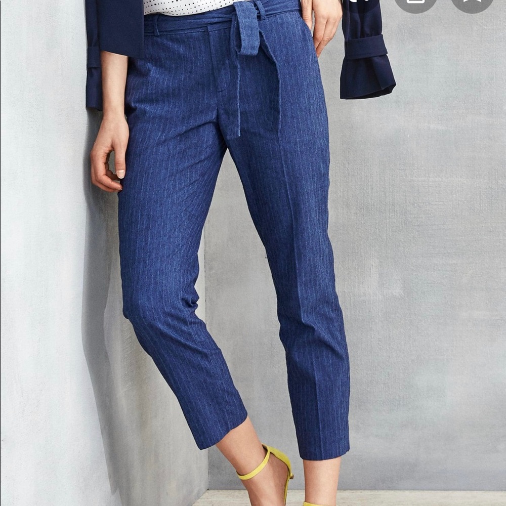 Banana Republic | Avery Trouser Pants 0 Bottoms Pinstripes Tie Waist Navy Blue
